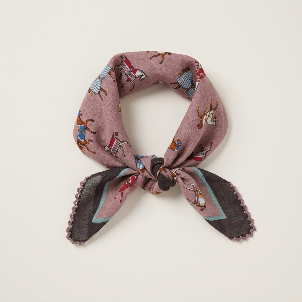 Vintage Equestrian Horse Print Cotton Handkerchief – Soft Square Petit Scarf