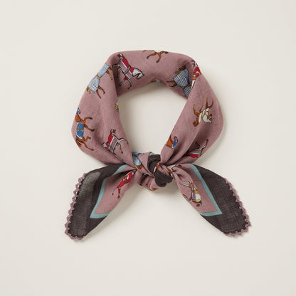 Vintage Equestrian Horse Print Cotton Handkerchief – Soft Square Petit Scarf