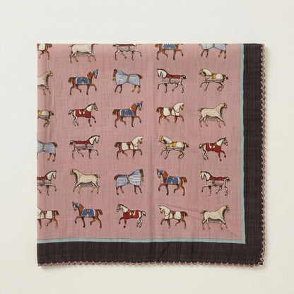 Vintage Equestrian Horse Print Cotton Handkerchief – Soft Square Petit Scarf