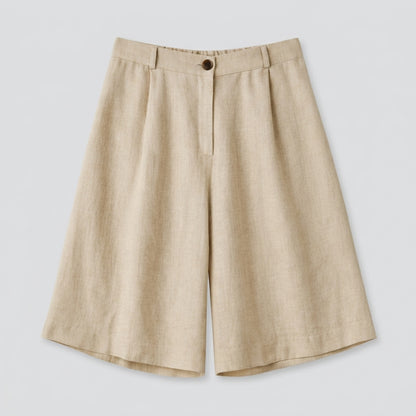 Relaxed Fit Linen Bermuda Shorts – Women One Size