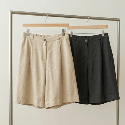 Relaxed Fit Linen Bermuda Shorts – Women One Size