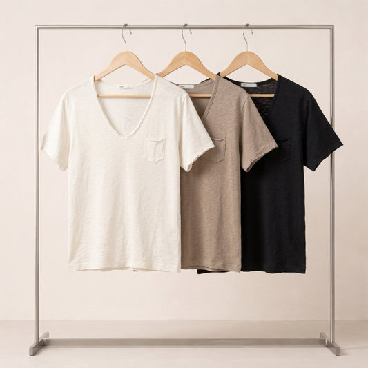 Vintage Slub Cotton Pocket V-neck Tee – Women One Size