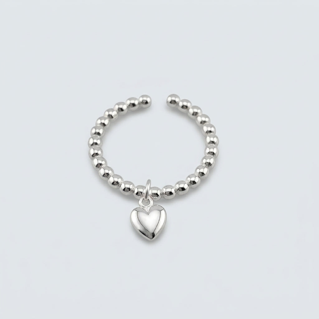Sterling Silver Beaded Heart Charm Ring