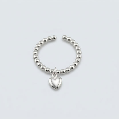 Sterling Silver Beaded Heart Charm Ring