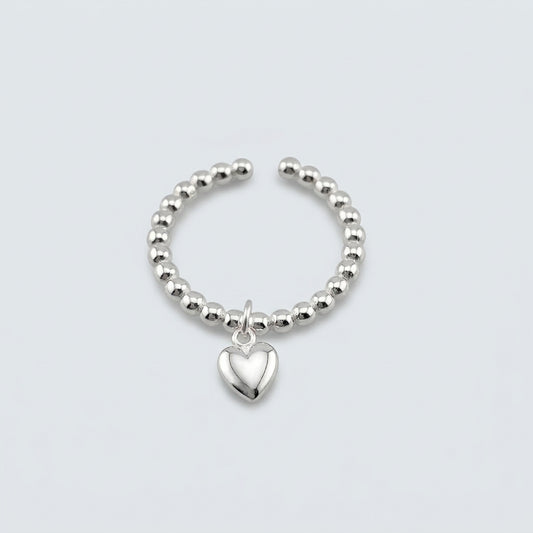 Sterling Silver Beaded Heart Charm Ring