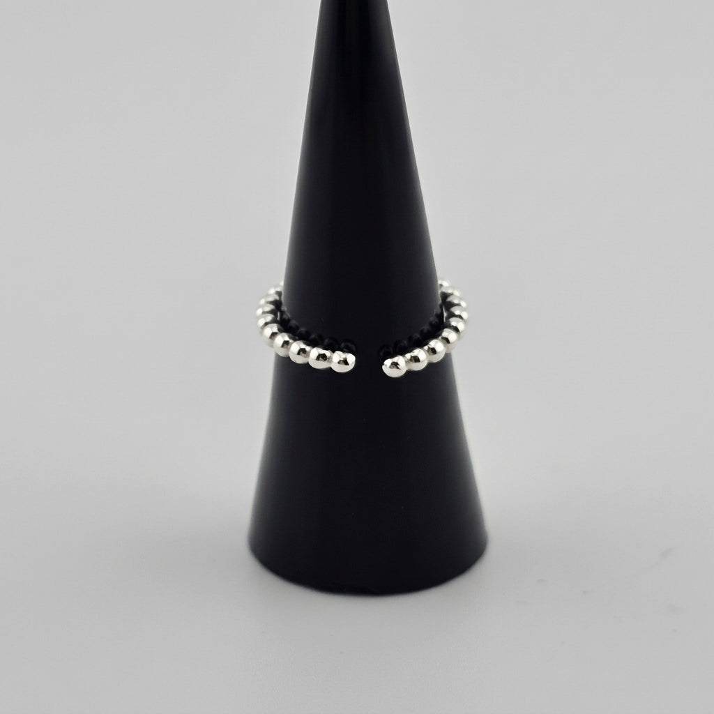 Sterling Silver Beaded Heart Charm Ring