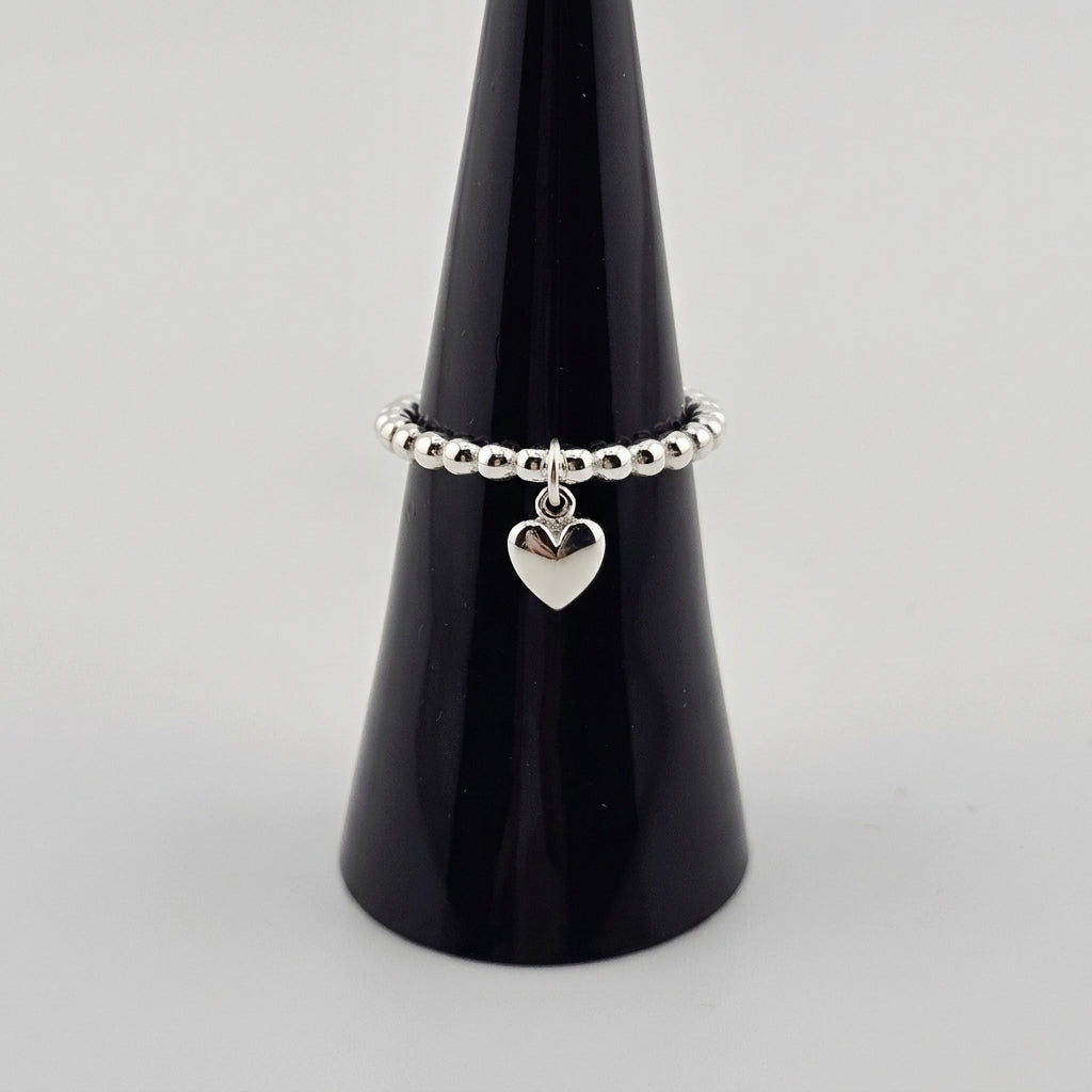 Sterling Silver Beaded Heart Charm Ring