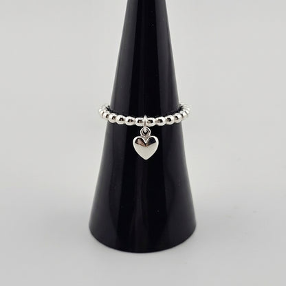 Sterling Silver Beaded Heart Charm Ring