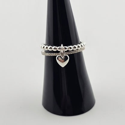 Sterling Silver Beaded Heart Charm Ring