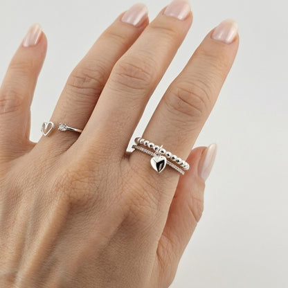 Sterling Silver Beaded Heart Charm Ring