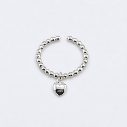 Sterling Silver Beaded Heart Charm Ring