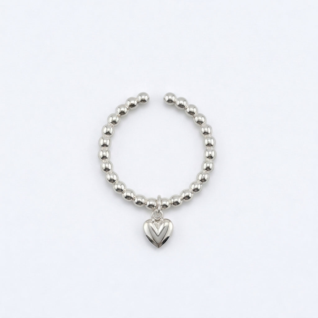 Sterling Silver Beaded Heart Charm Ring