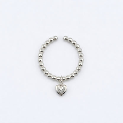 Sterling Silver Beaded Heart Charm Ring