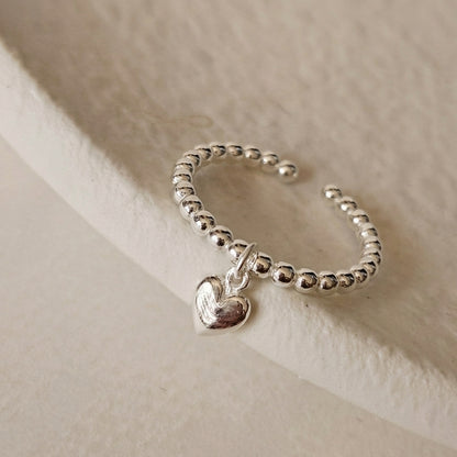 Sterling Silver Beaded Heart Charm Ring