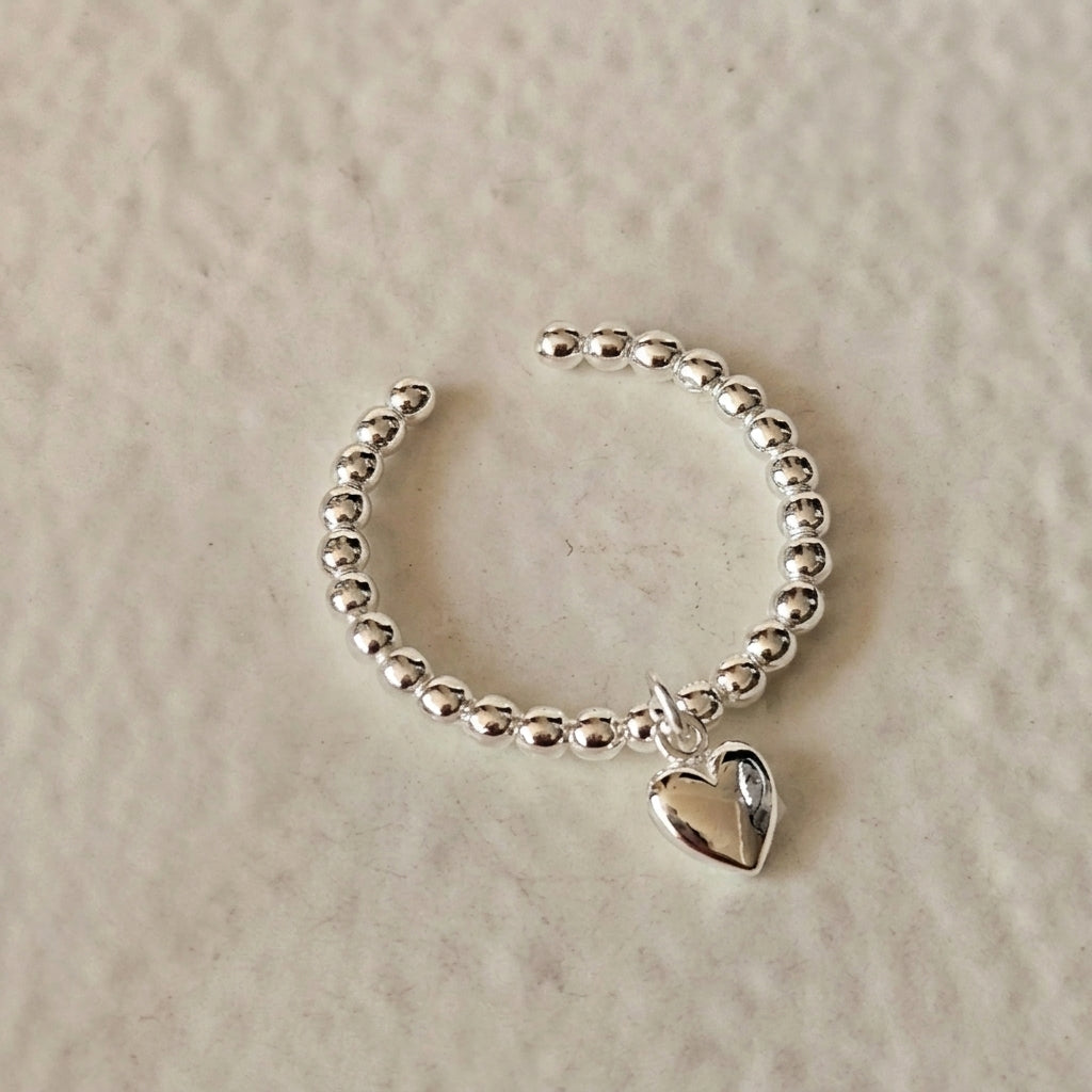 Sterling Silver Beaded Heart Charm Ring