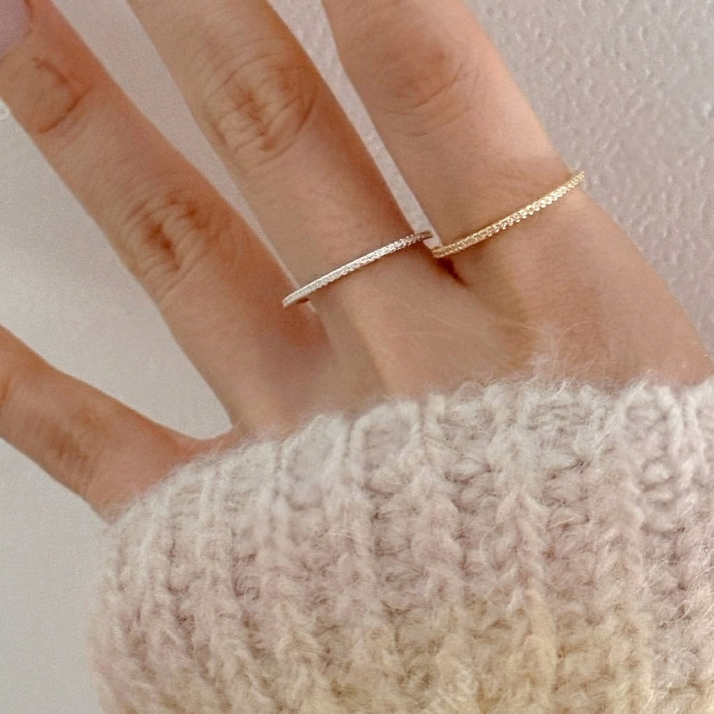 Cubic Zirconia Thread Silver Ring – Slim Minimal Stacking Ring