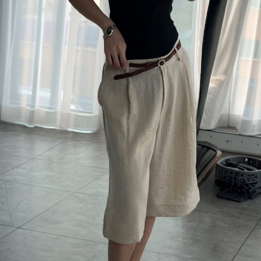 Relaxed Fit Linen Bermuda Shorts – Women One Size