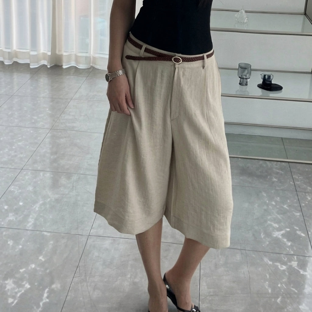 Relaxed Fit Linen Bermuda Shorts – Women One Size