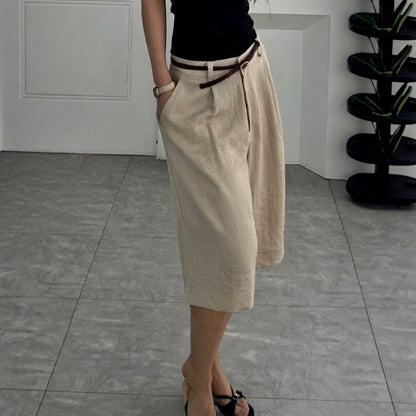 Relaxed Fit Linen Bermuda Shorts – Women One Size
