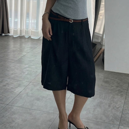 Relaxed Fit Linen Bermuda Shorts – Women One Size