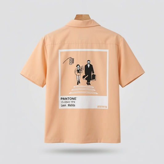 Leon Matilda Graphic Shirt – Unisex Short Sleeve Button Shirt  - Men One Size