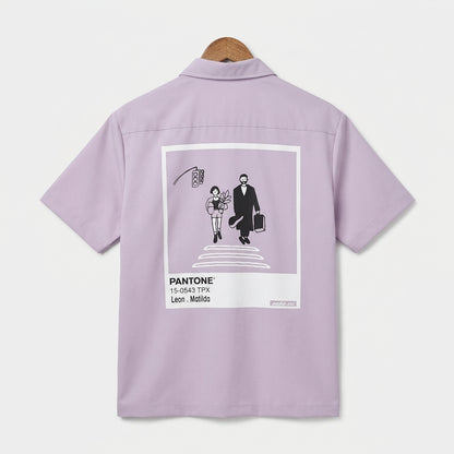 Leon Matilda Graphic Shirt – Unisex Short Sleeve Button Shirt  - Men One Size