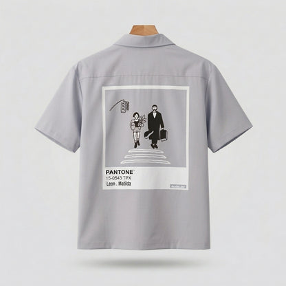 Leon Matilda Graphic Shirt – Unisex Short Sleeve Button Shirt  - Men One Size