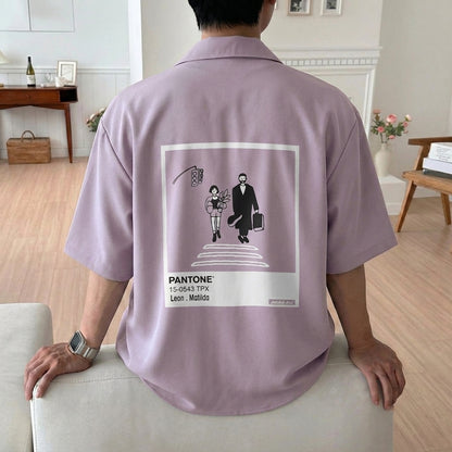 Leon Matilda Graphic Shirt – Unisex Short Sleeve Button Shirt  - Men One Size