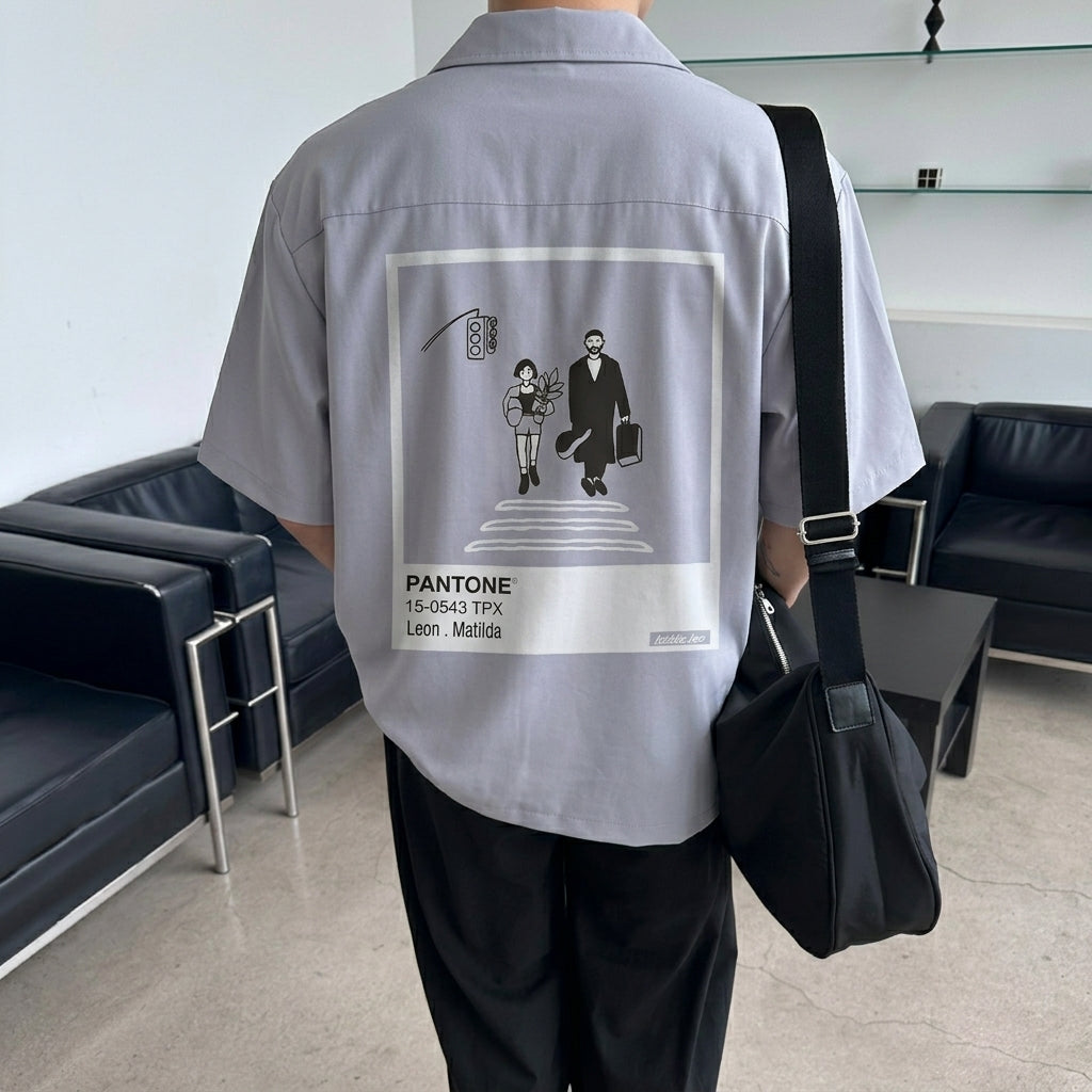 Leon Matilda Graphic Shirt – Unisex Short Sleeve Button Shirt  - Men One Size