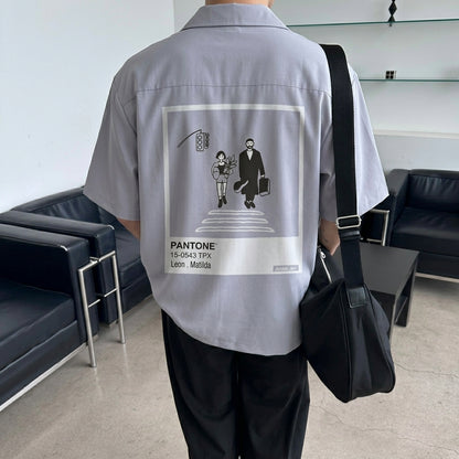 Leon Matilda Graphic Shirt – Unisex Short Sleeve Button Shirt  - Men One Size