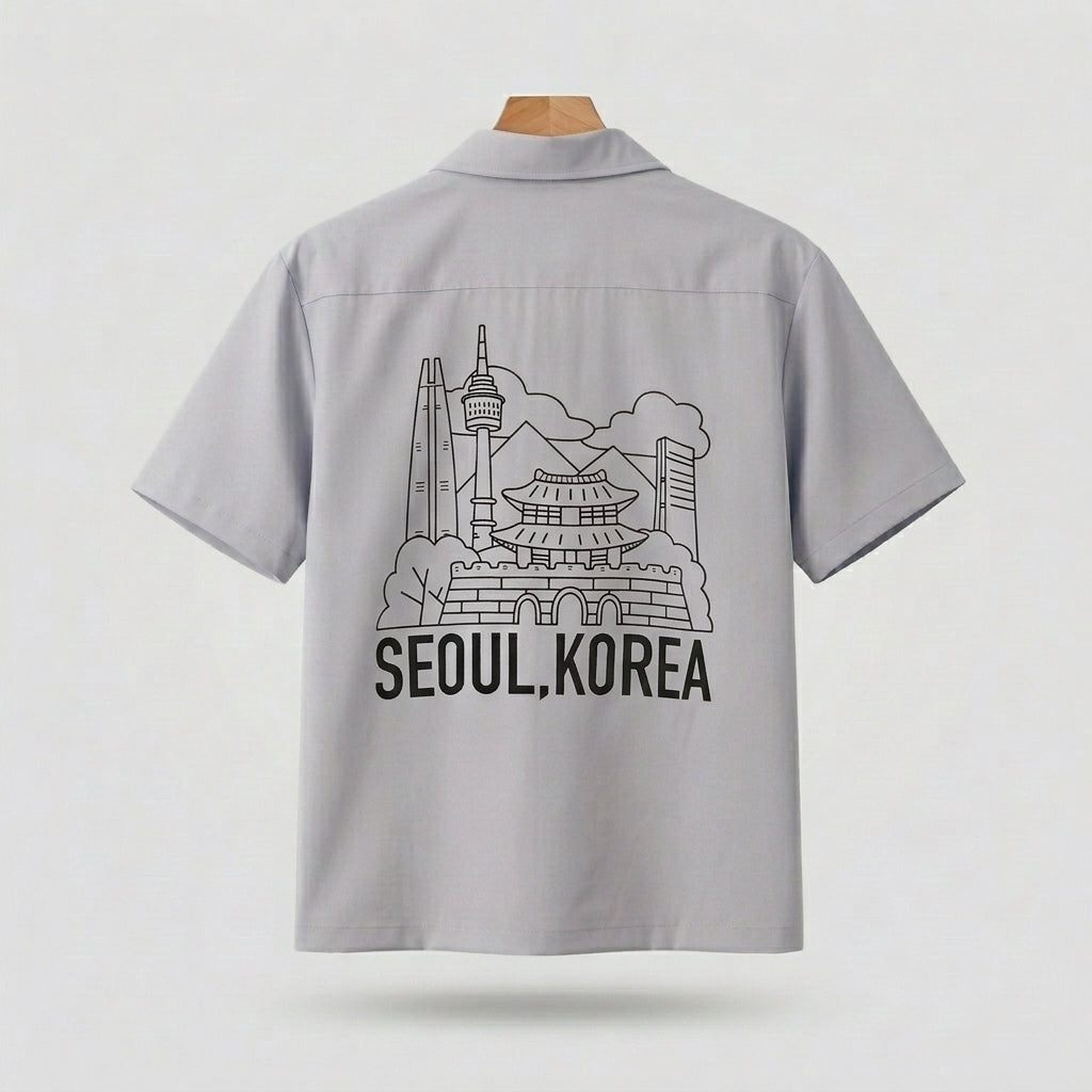 Seoul Landmark Line Graphic Shirt  - Men One Size