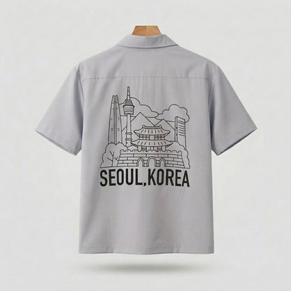 Seoul Landmark Line Graphic Shirt  - Men One Size