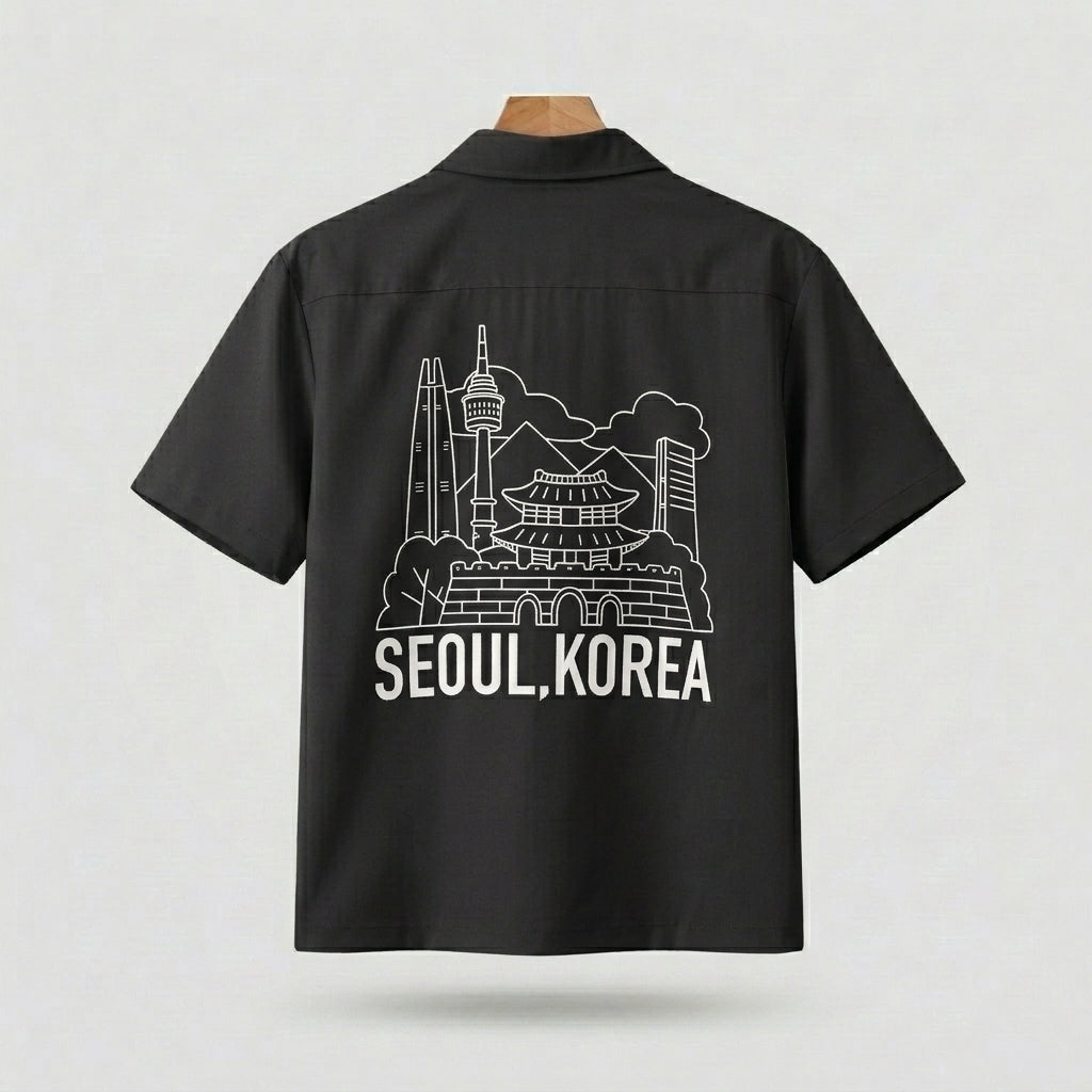 Seoul Landmark Line Graphic Shirt  - Men One Size
