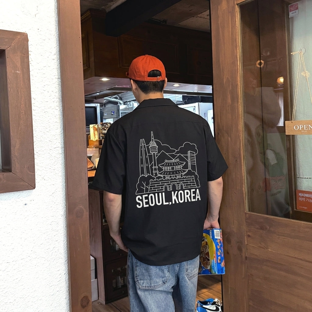Seoul Landmark Line Graphic Shirt  - Men One Size