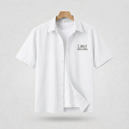 Seoul Landmark Line Graphic Shirt  - Men One Size