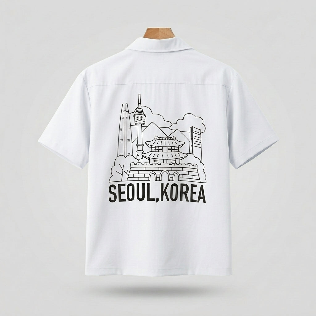Seoul Landmark Line Graphic Shirt  - Men One Size