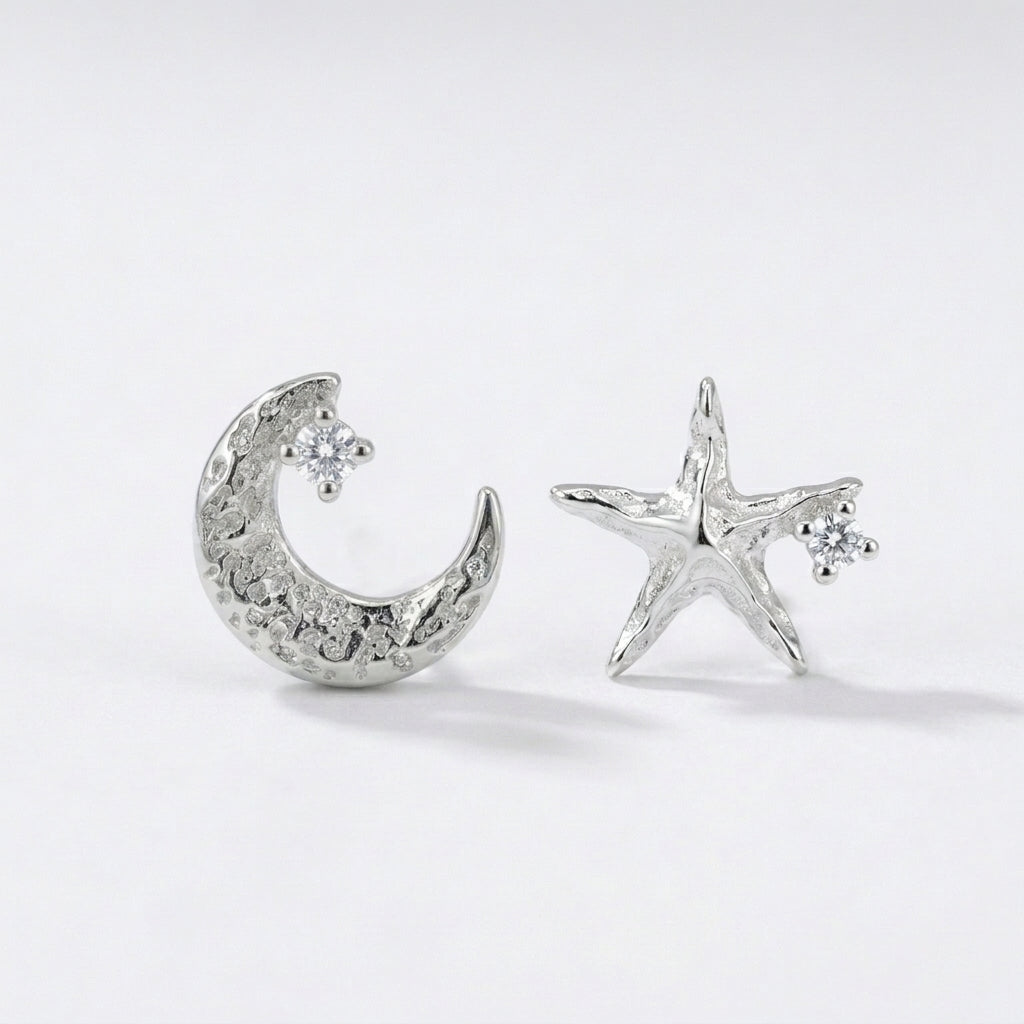 Celestial Moon & Star Silver Earrings
