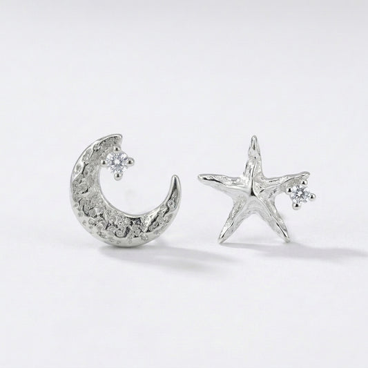 Celestial Moon & Star Silver Earrings