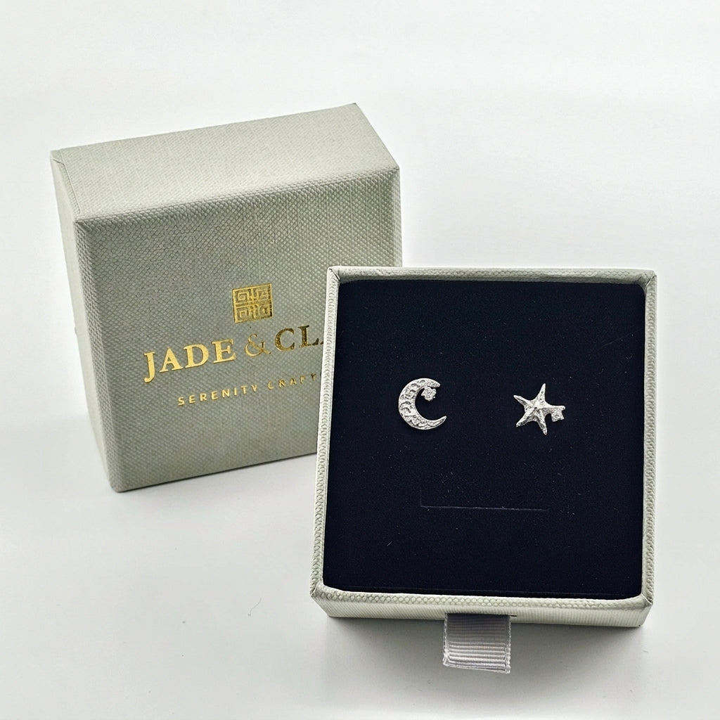 Celestial Moon & Star Silver Earrings