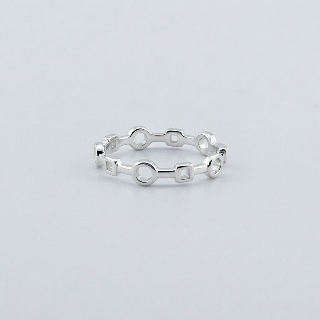 Geometric Circle & Square Silver Ring