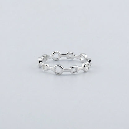 Geometric Circle & Square Silver Ring