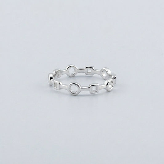 Geometric Circle & Square Silver Ring