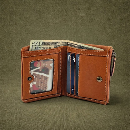 Handmade Cowhide Snap Pocket Bifold Wallet