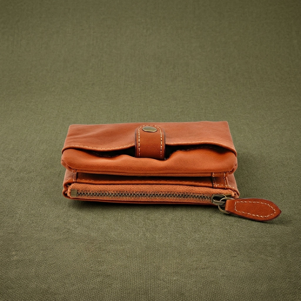 Handmade Cowhide Snap Pocket Bifold Wallet