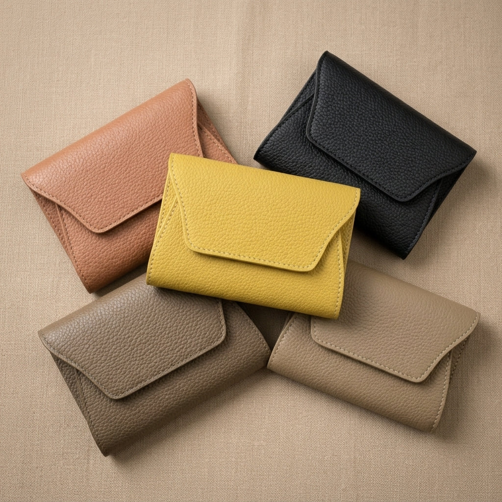 Mini Pebbled Leather Card Wallet – Compact Snap Closure Cash & Card Holder