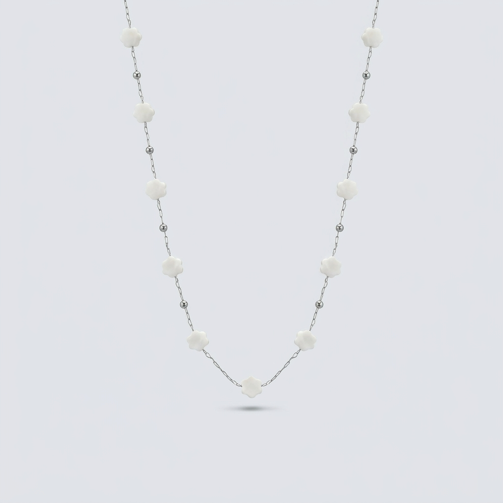 Delicate Ivory Blossom Bead Necklace & Bracelet Set