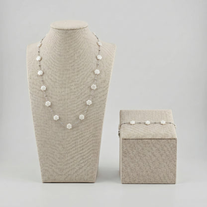 Delicate Ivory Blossom Bead Necklace & Bracelet Set