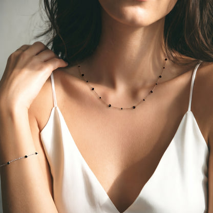 Delicate Black Bead Necklace & Bracelet Set