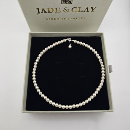 Sterling Silver Pearl Necklace (4mm / 6mm / 8mm) – Elegant Minimal Jewelry