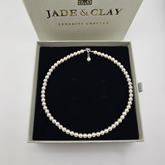 Sterling Silver Pearl Necklace (4mm / 6mm / 8mm) – Elegant Minimal Jewelry